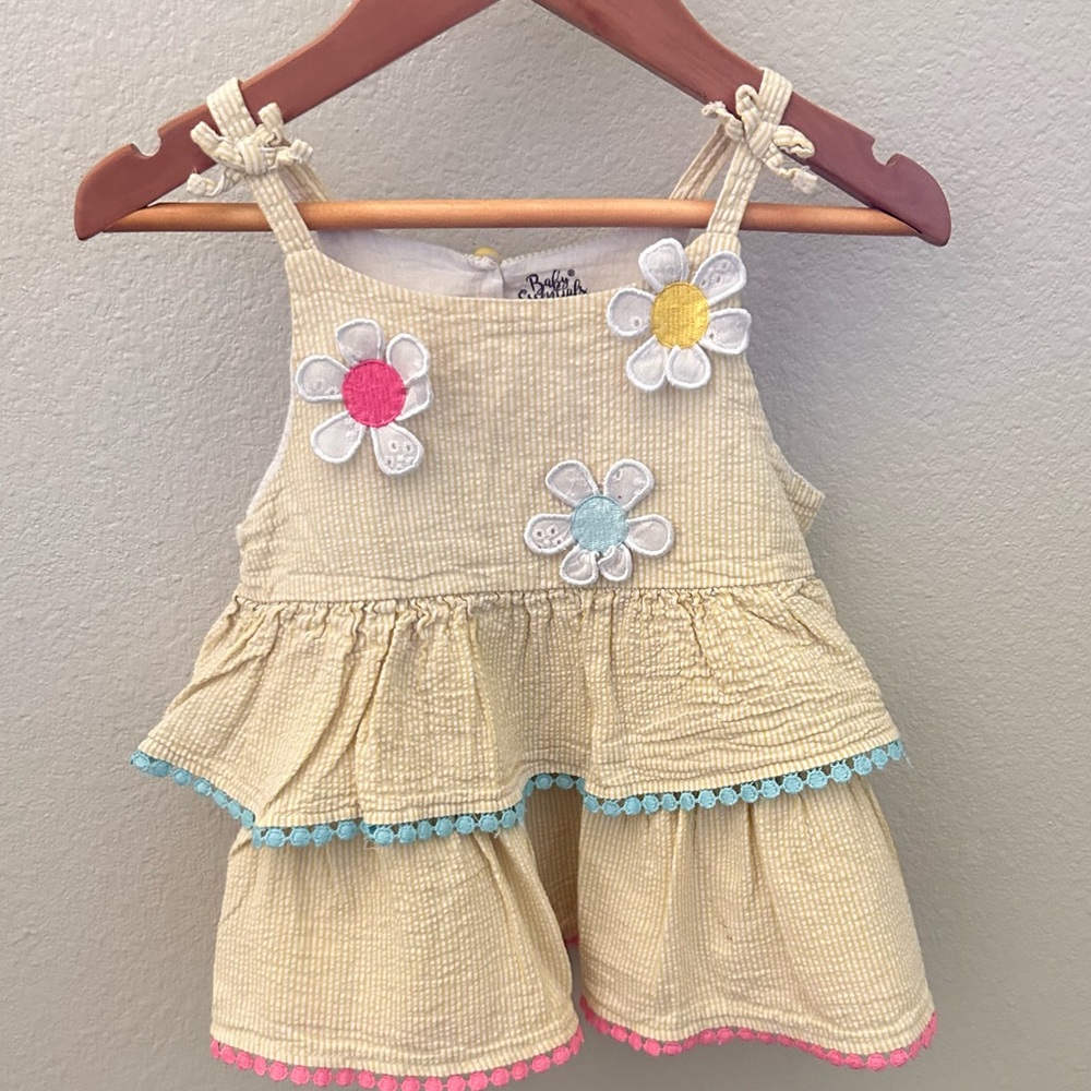 🌿Girls Woven Yellow Ruffle‎ Tank with Floral Accents Size 4T